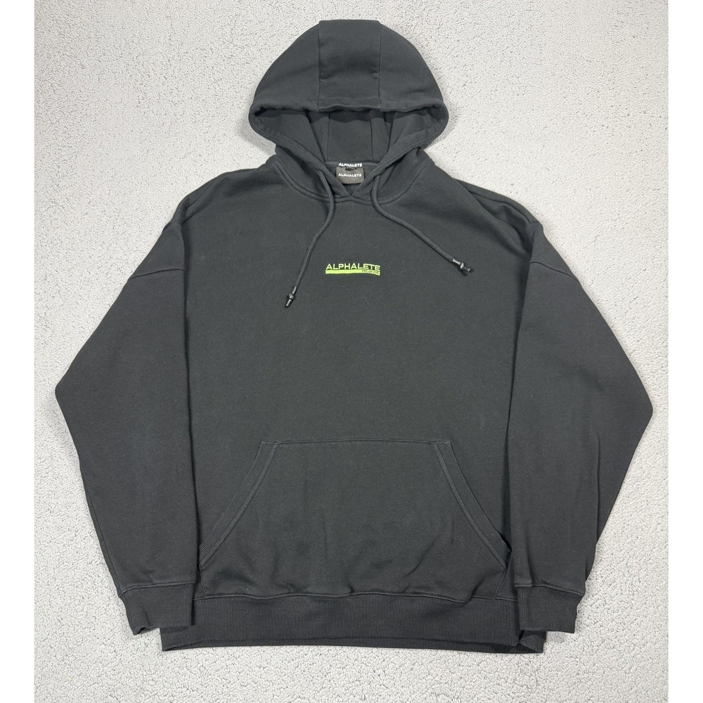 Alphalete Hoodie Mens XL‎ Black Fleece Pullover Kangaroo Pocket Logo Athletic